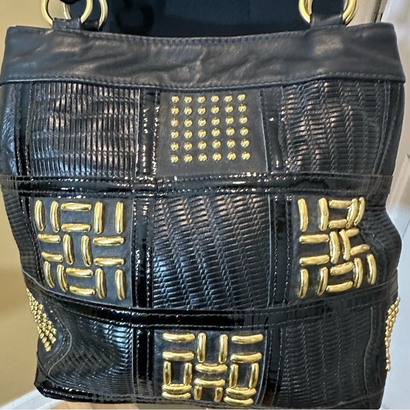 Vintage genuine leather black and gold purse - Picture 3 of 14